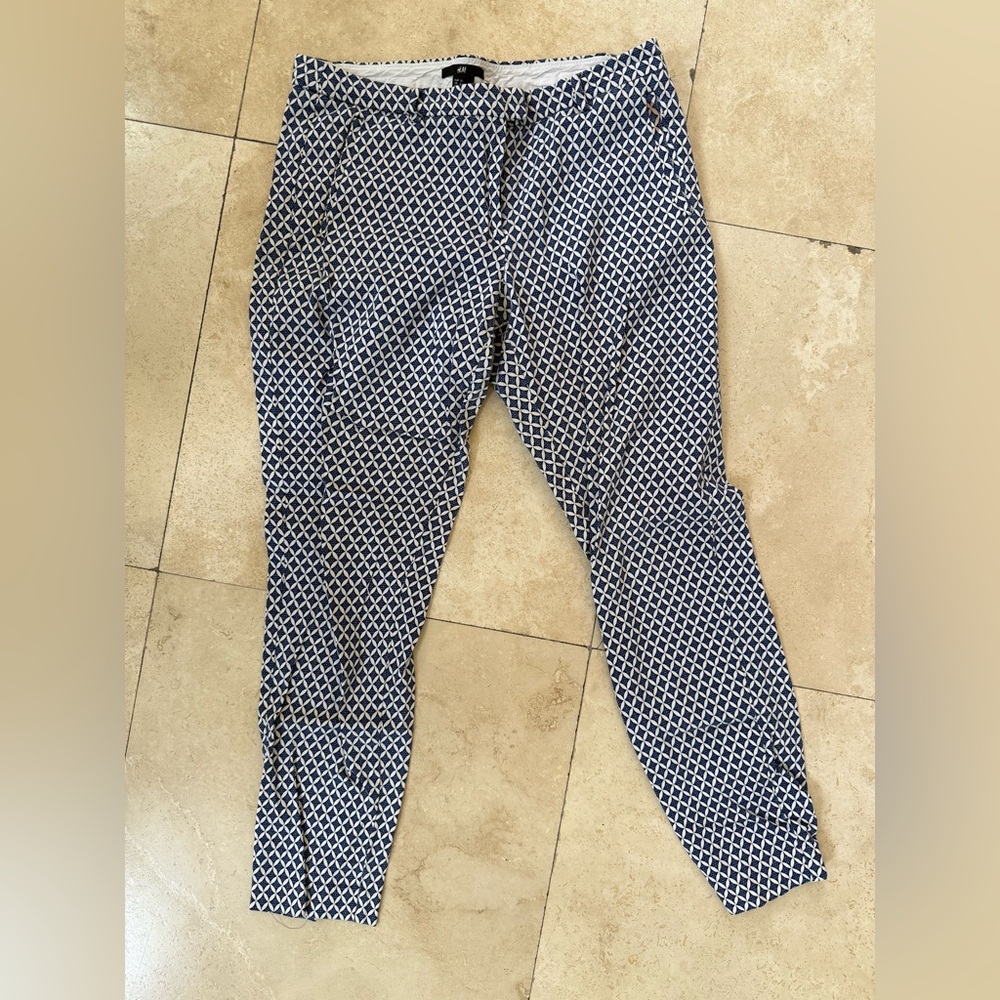 H&M Blue and White Patterned Trousers